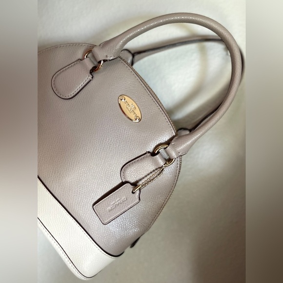 COACH Mini Cora Dome Satchel – Colorblock Taupe/Cream | Pebbled (Grain) Leather - Picture 10 of 15